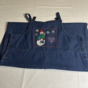 WESTBOUND Christmas Denim Jumper Dress Size PL Holiday Applique Snowman Teacher‎